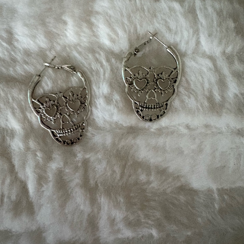 Silver Skull Hoop Earrings